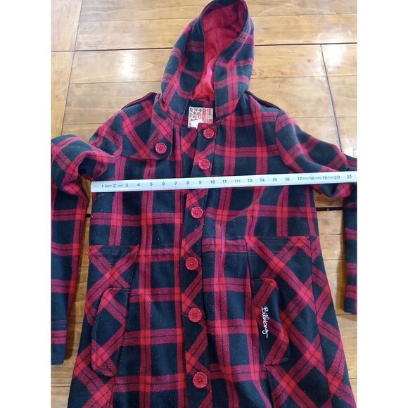 Billabong Coat Women's Medium Red Black Plaid Wool Blend Hooded Jacket Snow Ski - Picture 7 of 8
